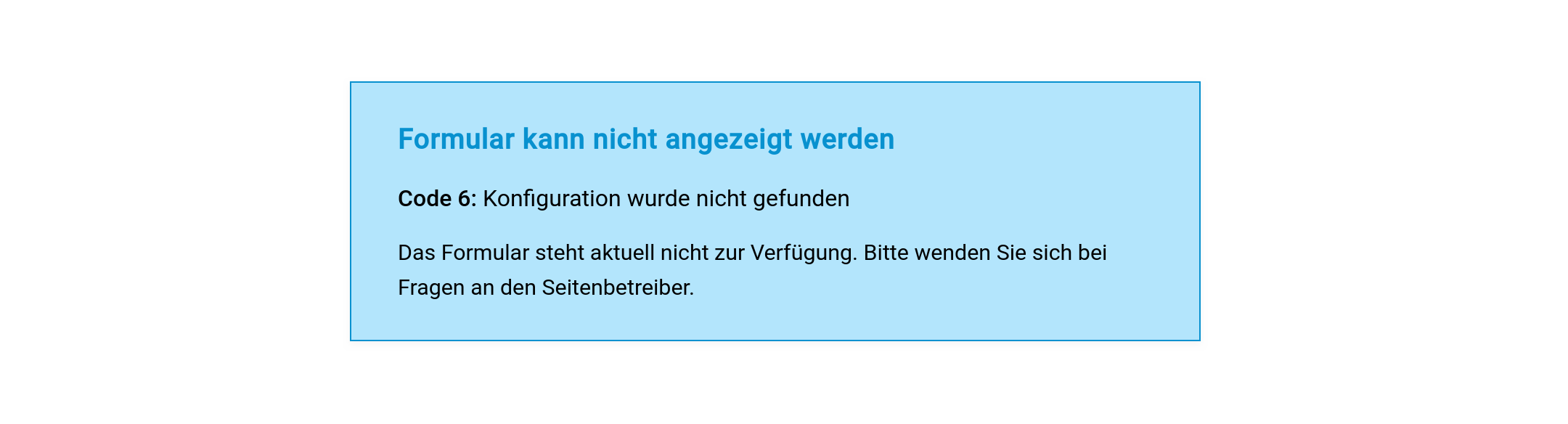 Formular Fehler beim Laden